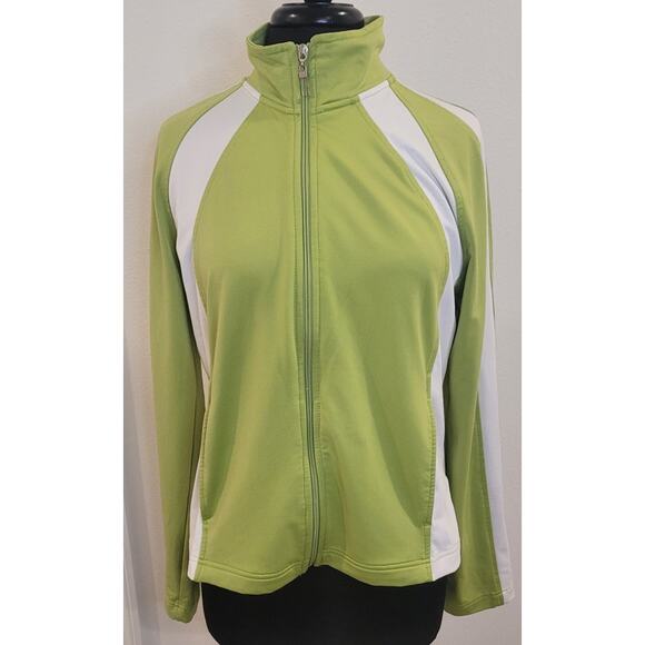 Athletic Works Women’s Workout Track Jacket L Green White Full Zip GUC - Picture 1 of 9